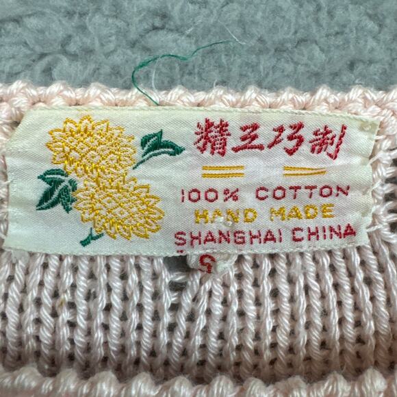 Vintage 70's Women's Knitted Sweater Lt Pink Floral Grandmacore Cottagecore - Picture 8 of 9